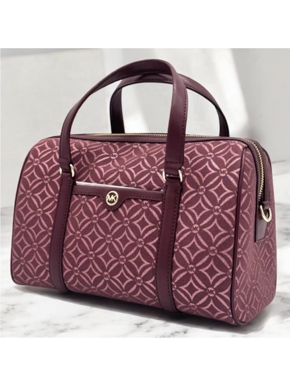 Michael Kors Pink Plum Signature Duffel Satchel Crossbody Bag